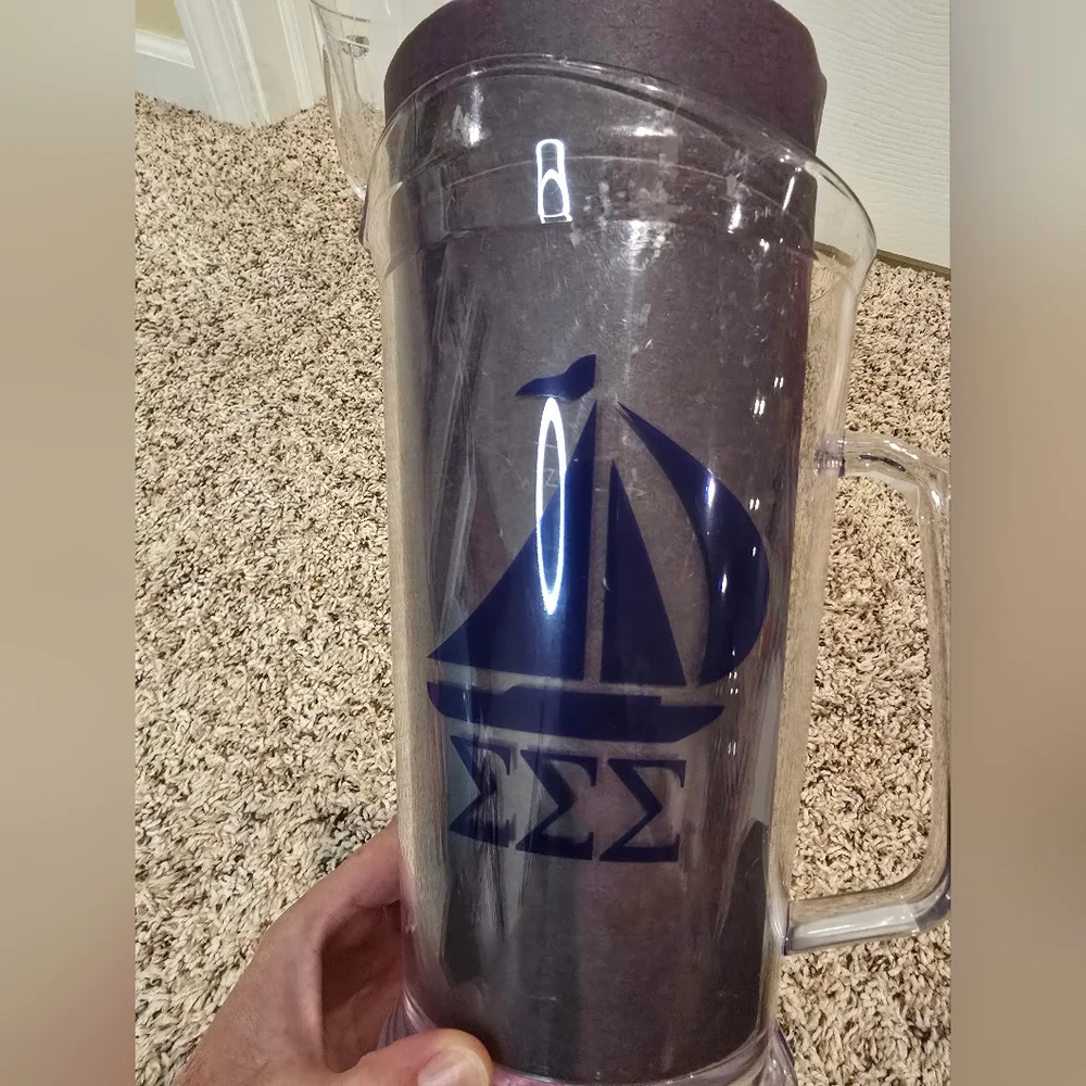 Clear Pitcher Set with Sigma Sigma Sigma Sailboat Design Tri-Sigma Sorority - Picture 7 of 11
